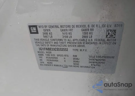 2012 Cadillac Srx Performance Collection z USA, uszkodzony, nr VIN 3GYFNBE33CS502552